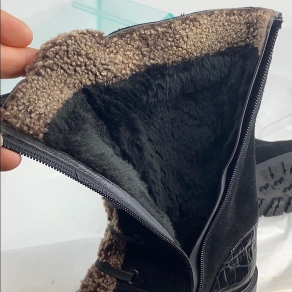 Stuart Weizman Sz 6B Black Suede Shearling Boots - Picture 13 of 14